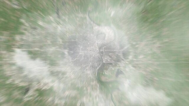 Earth zoom from Omaha - Nebraska - USA. And zoom out through clouds and atmosphere into space. Satellite view.