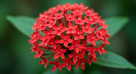 Fototapeta premium Vibrant Ixora bloom capturing the beauty of tropical floral artistry