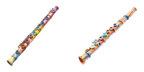 flute watercolor vector illustration
