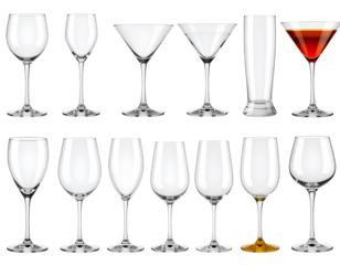 Variety of drinking glasses in different shapes and sizes