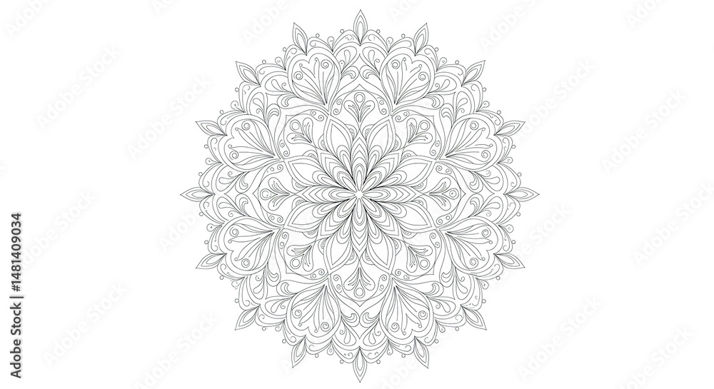 Poster circular symmetrical pattern forming a mandala creating a decorative floral design