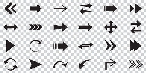 Set black arrows for web design. Arrows vector icon. Arrow icon. Set of big black vector arrows. Cursor, Click. Arrow icon pack.