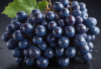 Fototapeta premium Luscious blue grapes, glistening wet, isolated , wine, sweet