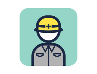 作業服を着た人のシンプルな四角いカラフルカラーイラストアイコン