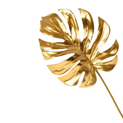 Gold tropical palm leaf Monstera on white background. Flat lay, top view minimal concept. Ai Generated Images