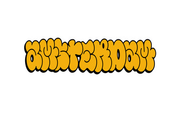 Graffiti throw-up “Amsterdam” in bold yellow bubble letters with black outline on white background. Vibrant urban style perfect for streetwear, posters, and digital graphic designs.
