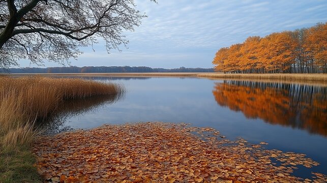 autumn trees reflected in water