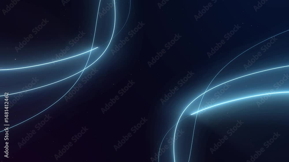 Poster abstract flowing laser beam lines or neon lines in data technology style on black background.