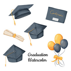 Watercolor Graduation set of Graduation cap