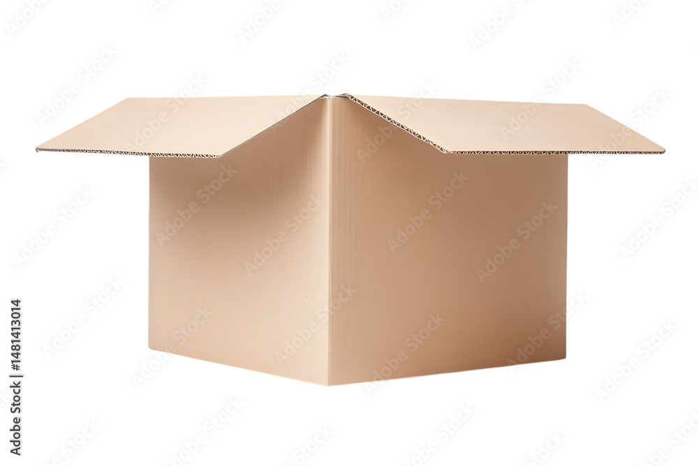 Poster empty open cardboard box on a white background. package. isolate paper boxes. ai generated images