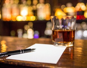 mock up card business　bar counter　Whisky　fountain pen　Dandy