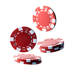 Red casino chips falling on white background. Ai Generated Images