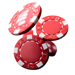Red casino chips falling on white background. Ai Generated Images
