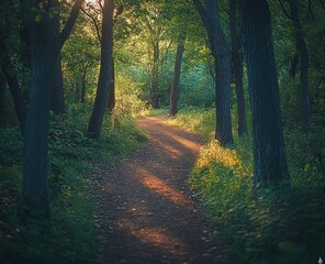 Obraz premium Sunlight-dappled forest path