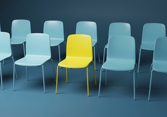 Obraz premium Unique Yellow Chair Among Blue Chairs