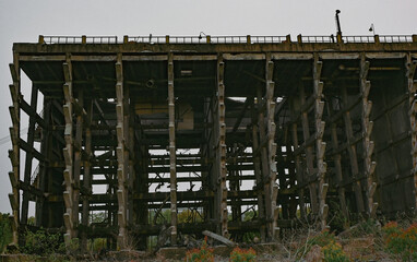abandoned factory concrete steel framework industrial ruins