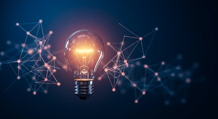 Glowing Lightbulb with Network Connection for Innovation Concept