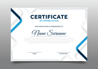 Blue business certificate template design.geometric triangular certificate frame border decoration