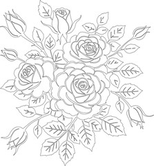 Outline rose Flower Line Art - Hand Drawn Floral Vector Illustration