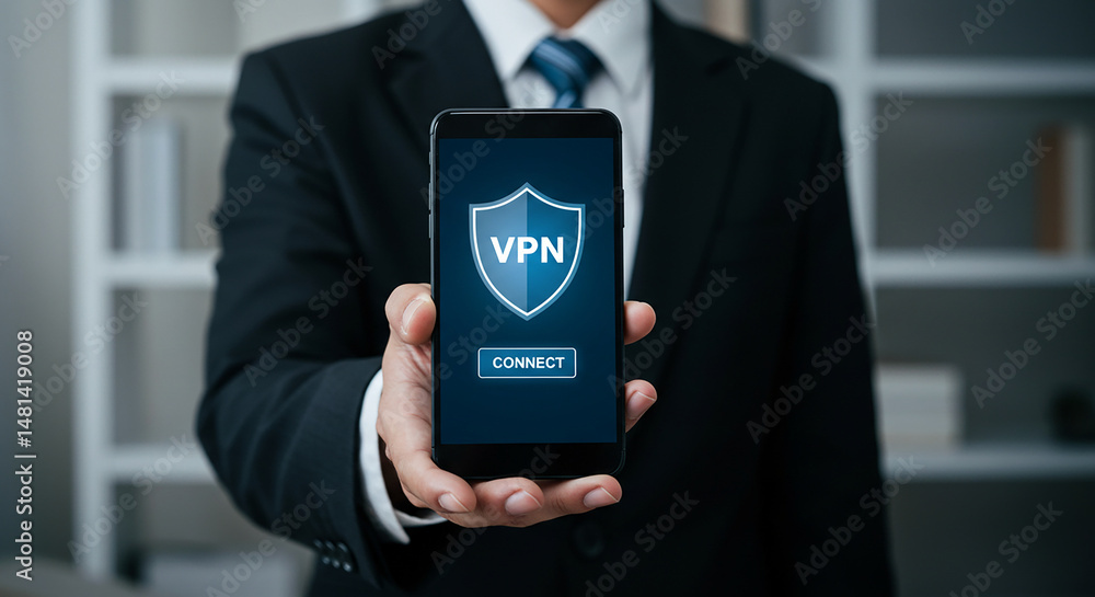 Poster secure vpn connection on mobile phone for online privacy and data protection with internet security 