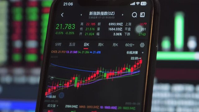Real-time stock trading investor, trader or broker using crypto exchange platform app smartphone analysing exchange market chart investing money financial market mobile screen with cell phone in hands