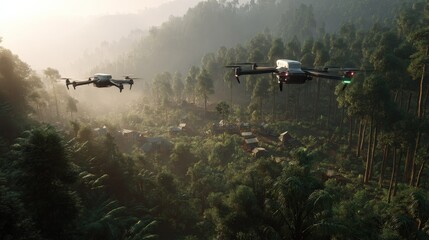 Fototapeta premium Drones Monitoring Forest Health for Resource Management and Ecosystem Protection.