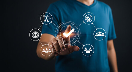 A person types on a laptop with a digital padlock overlaying the hands and keyboard area view