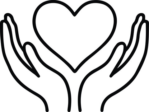 two open hands vector, cupped hands illustration, open hands clipart, continuous line hands, hands with heart illustration