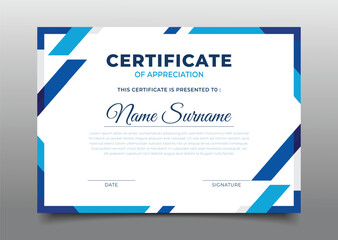 modern blue business geometric certificate template design collection