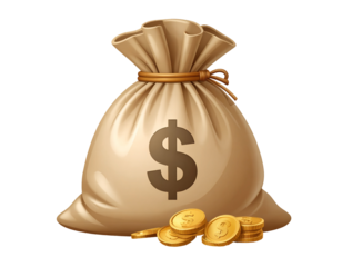 A sack of money with gold coins