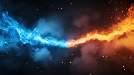 Fototapeta premium Electric storm spark between opposing fire and ice elements, visual metaphor for power and duality