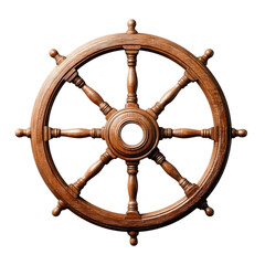 Large Old ship wooden steering wheel rudder isolated on white background. Ai Generated Images