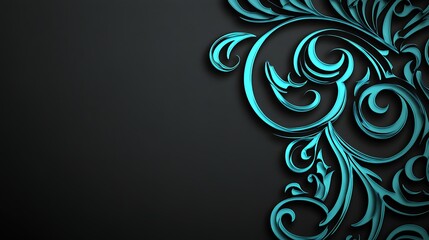 Teal floral design on dark background