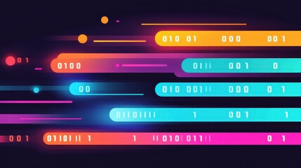 Abstract Digital Data Stream with Neon Lines and Bright Colors