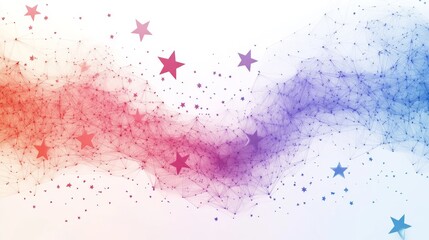 Drifting patriotic stars layout, fading geometric pattern, crisp white backdrop, gentle color blend, minimal celebration design, floating star elements, soft gradient flow, clean modern style,