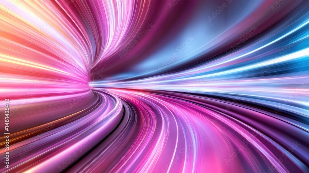 Poster fast speed visual with neon light trails and highway motion blur, futuristic energy