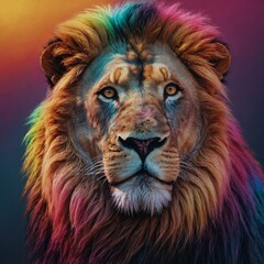  Colorful Lion Doodle with Smooth Rainbow Gradients.
