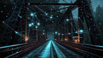 Futuristic bridge network at night