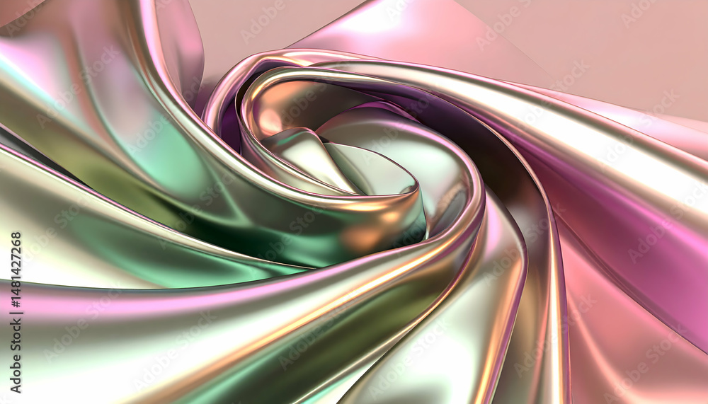 Poster abstract holographic swirl with iridescent purple green and neon colors reflective surface shiny met
