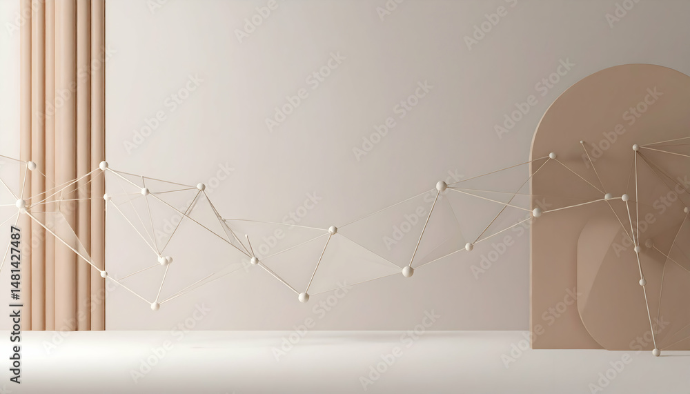Aufkleber abstract lines and dots connect with beige pastel geometric design on neutral background featuring t