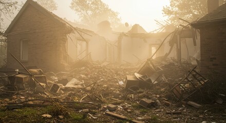 Destroyed buildings after fire disaster