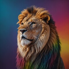Fototapeta premium Cute Cartoon Lion with Gradient Rainbow Outline.