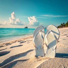 Obraz premium flip flops on the beach