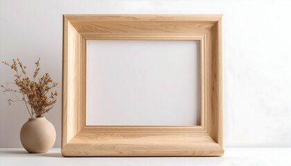 Antique Gold Picture Frame with Dried Floral Arrangement on White Tabletop in Minimalist Interior