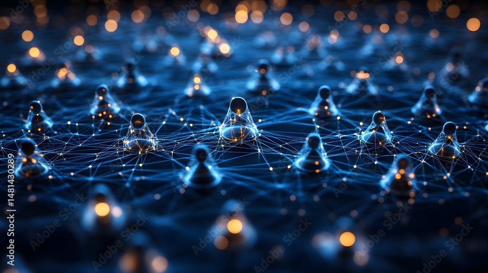 Aufkleber futuristic network of interconnected human figures glowing with vibrant lights. a sleek, abstract re