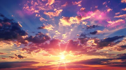 Fototapeta premium Majestic Sunset Sky With Vibrant Colors and Beautiful Cloud Formations