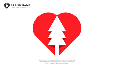 Love pine tree logo. Symbolic logo combining a heart shape with a pine tree silhouette, representing love for nature, natural love, healthy growth, or organic wellness.