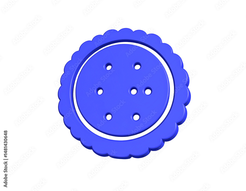Poster a 3d rendering of a blue, round cracker with scalloped edges and small holes