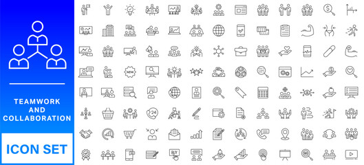 Teamwork line icons set. Businessman outline icons collection. Work group and human resources. Business teamwork, human resources, meeting, partnership, meeting, work group, success