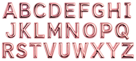 Rose Gold Inflated Balloon Alphabet A–Z Isolated on Transparent Background